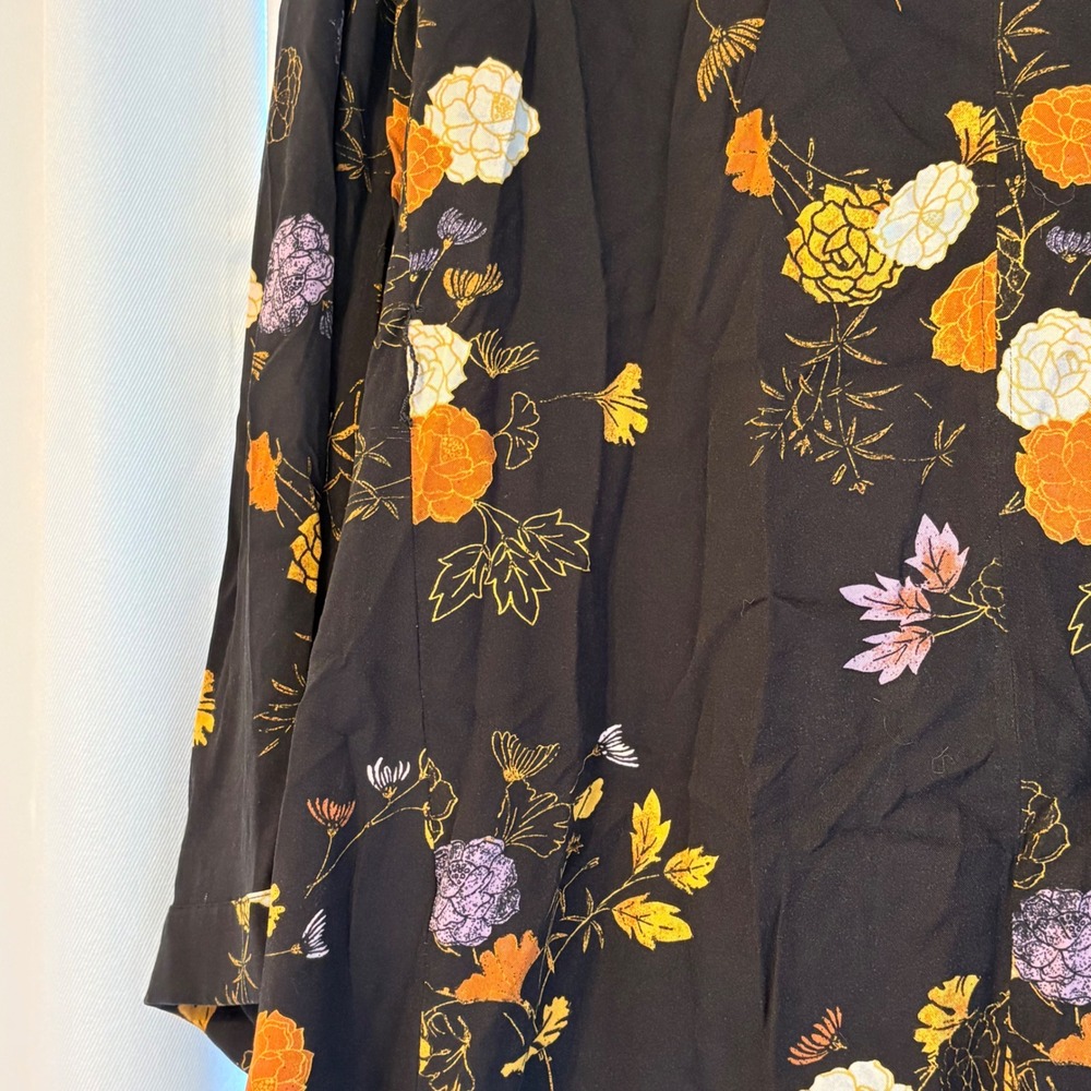 Free People Floral Kimono Cardigan Black Orange Boho Whimsygoth duster - Picture 6 of 7